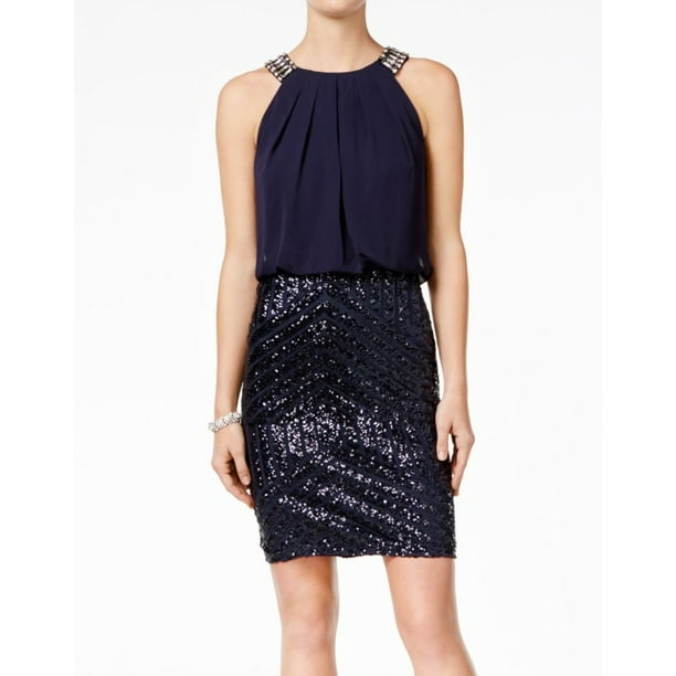 Vince Camuto - Vince Camuto NEW Navy Blue Womens Size 14 Sequin Chiffon Sheath Dress - Walmart
