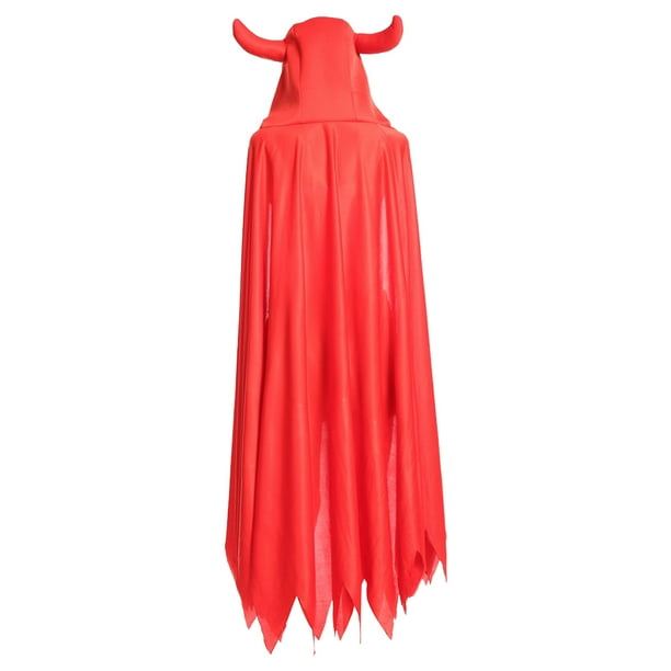 Full Length Deluxe Ox Horn Red Party Capes Hooded Cloaks for Halloween Cosplay Costume Party(Red