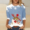 thumbnail image 1 of Hauts d'Été pour Femmes, Imprimé Décontracté de Noël, Manches Trois-Quarts, Col Rond, Blouse en Liquidation, 1 of 4