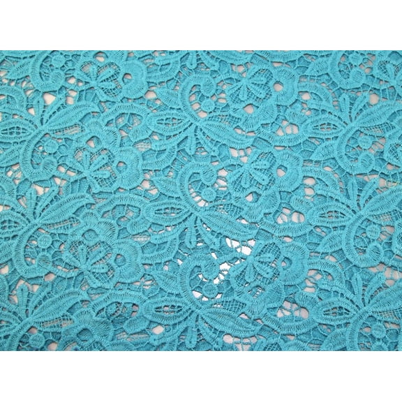 Minerva Embroidered Lace Fabric Turquoise - per yard