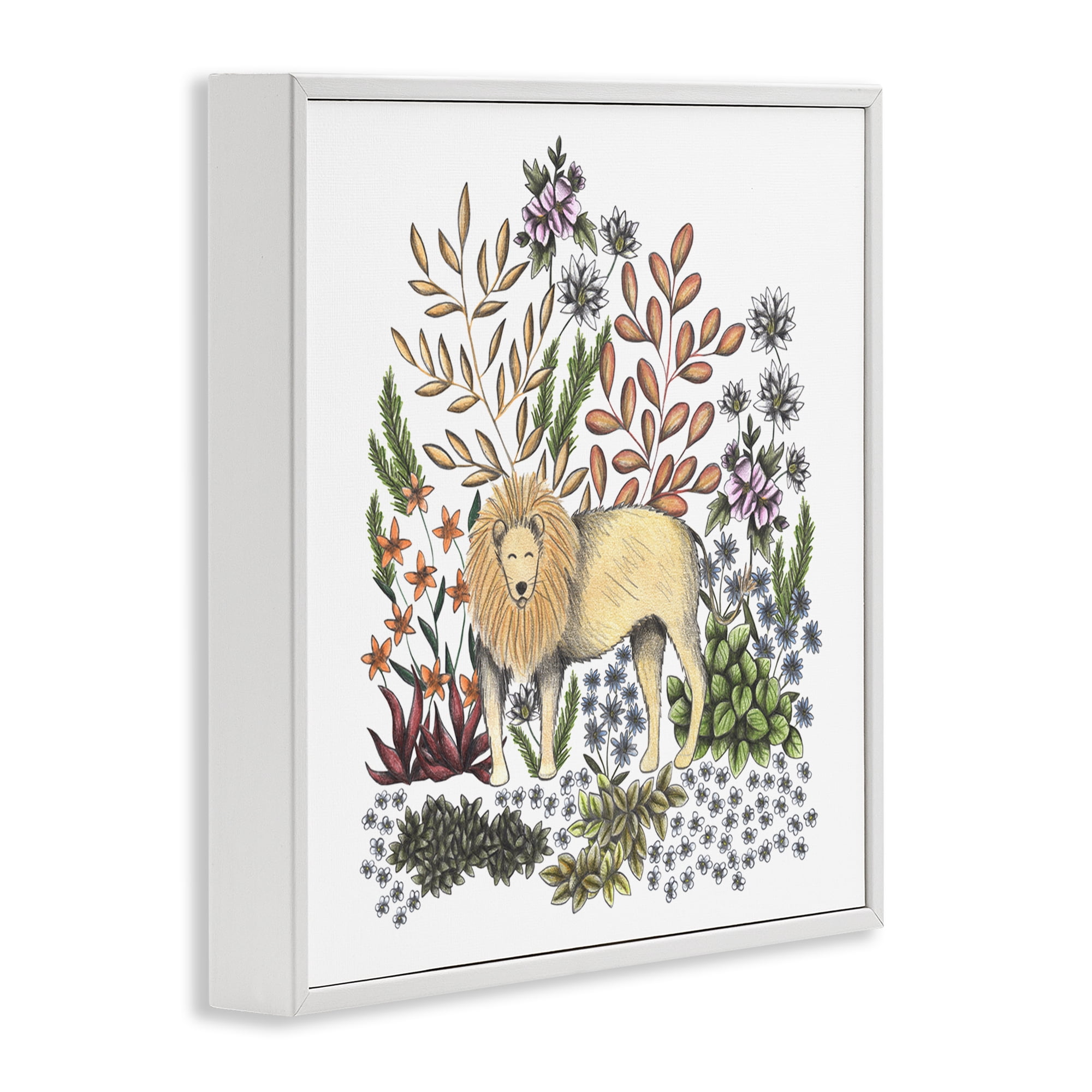 Jungle Wildlife Lion White Framed Giclee Art, design by Cecilia Battaini