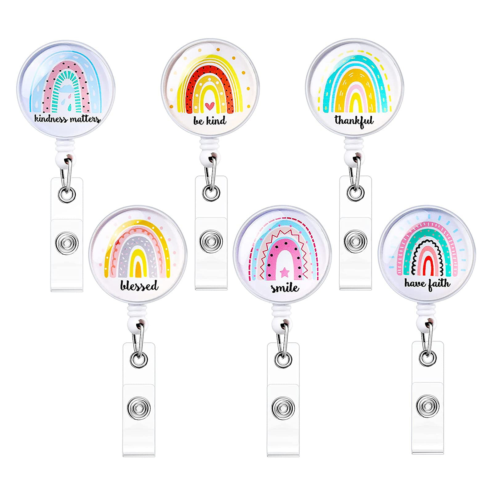 Abhay Rainbow Retractable Badge Reel Clips，5 Pack Name tag Holders，Nurse  Badge Holder Badge Reel with Reel Id Badge Clip (Rainbow)
