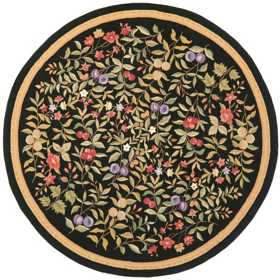 SAFAVIEH Chelsea Dania Floral Wool Area Rug, Black, 8' x 8' Round