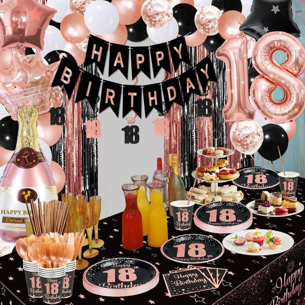 152-Piece Rose Gold 18th Birthday Party Decorations Kit – Banner, Balloons, Tableware, Foil Balloon, Backdrop & More