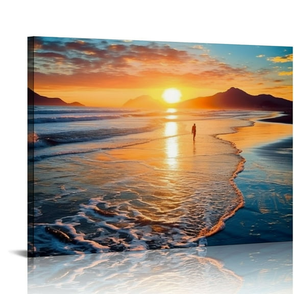 COMIO Beach Themed Wall Art Canvas Ocean Sunrise Wall Decor Tropical Seascape Prints Pictures Coastal Artwork for Wall Modern Stretched and Framed Ready to Hang