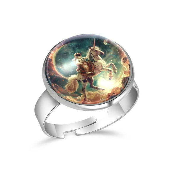 PhooArto Space Horse Riding Stainless Steel Rings for Women, Open Adjustable Ring Promise Ring Jewelry Gifts