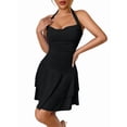 thumbnail image 1 of Women'S Halter Ruffle Hem Mini Dress Ruched Waist Corset Short Party Dresses Black L, 1 of 10