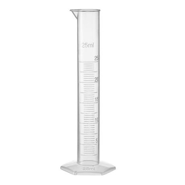 25ml Laboratory Measurements Clear White Plastic Hex Base Graduated Cylinder