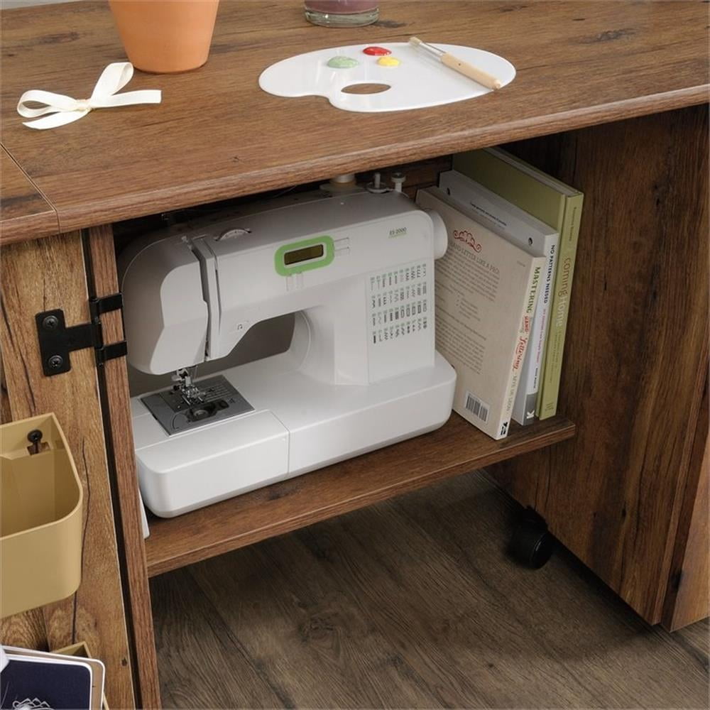 Bowery Hill Contemporary Engineered Wood Sewing Craft Cart in Oak