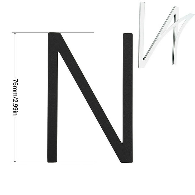yulier 3" Black Address House Letter for Outside, Easy to Install 3D Modern Weather Proof Non-Rust Address Letter for Exterior House Address, Garage Gate, Street, Farmhouse Letter N