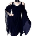 thumbnail image 6 of Women's Retro Gothic Dress Vintage Off Shoulder Lace Up Costume Spring Women's Dress Party Performance Robe-Blue 2-M, 6 of 7