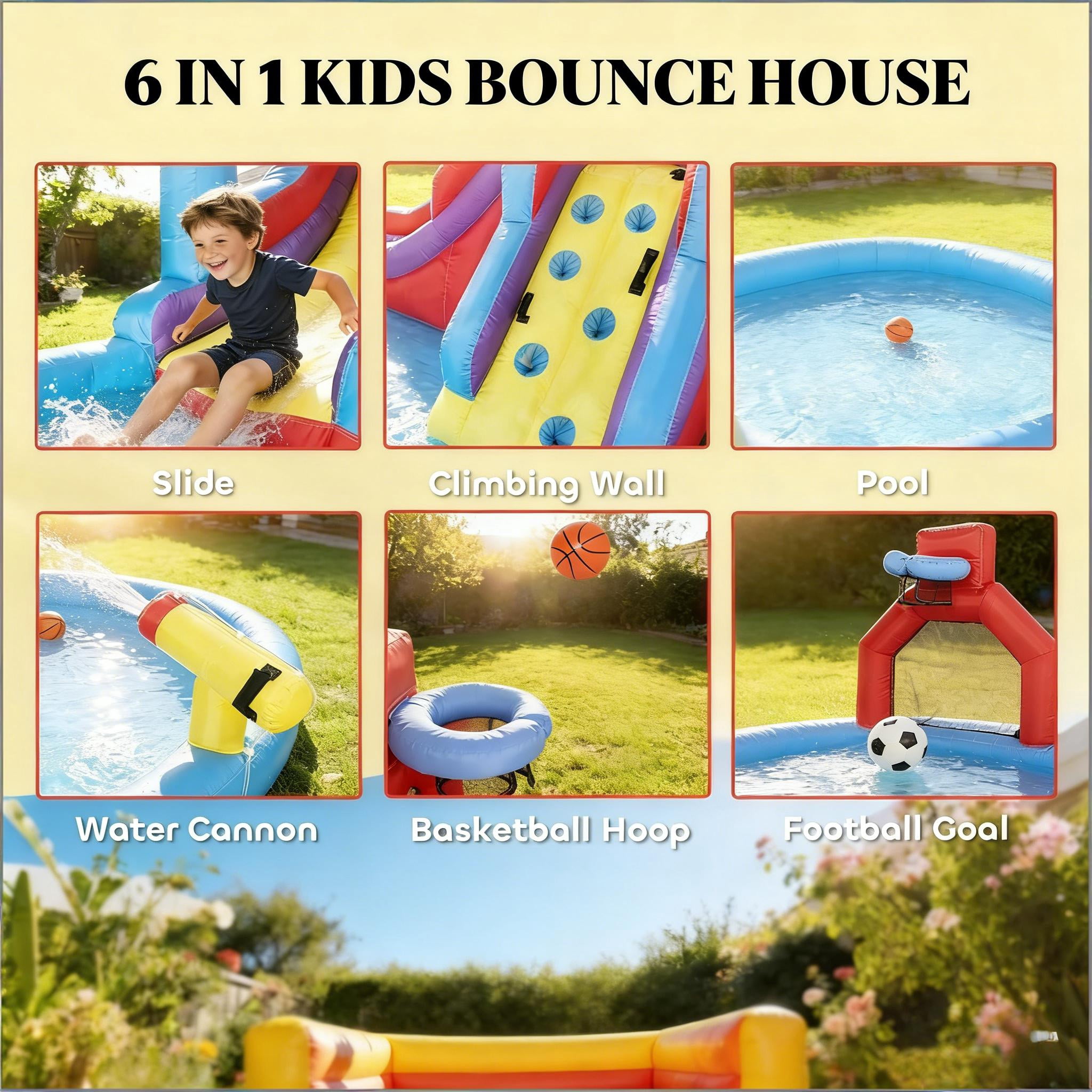 Ambifirner Inflatable Water Bouncy Castle,Inflatable Water Slide 6 in 1 Water Park
