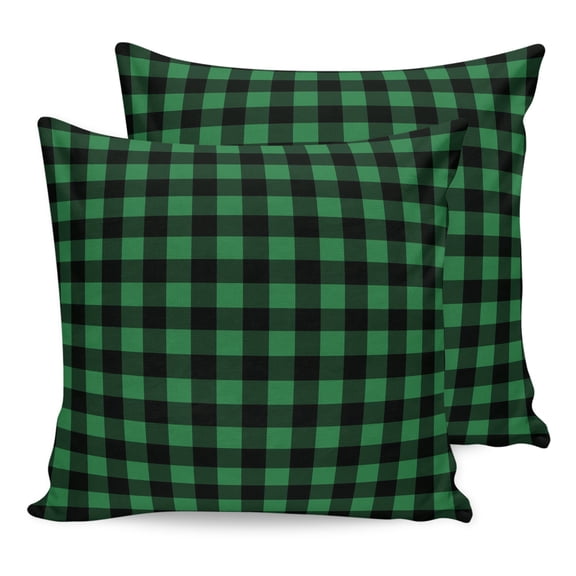 Pillow Covers 16x16 Set of 2, Green Black Plaid Throw Pillow Covers Decorative Couch Cushion Cover, Farmhouse Buffalo Checkered Vintage Grid Microfiber Soft Pillowcases for Bedroom Living Room Sofa