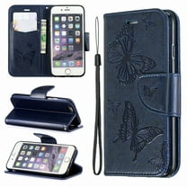 iPhone 6S Wallet Case, iPhone 6 Case, Dteck Embossed Butterfly Flip PU Leather Stand Card Slots Case Cover with Hand Strap For iPhone 6s / iPhone 6, Blue