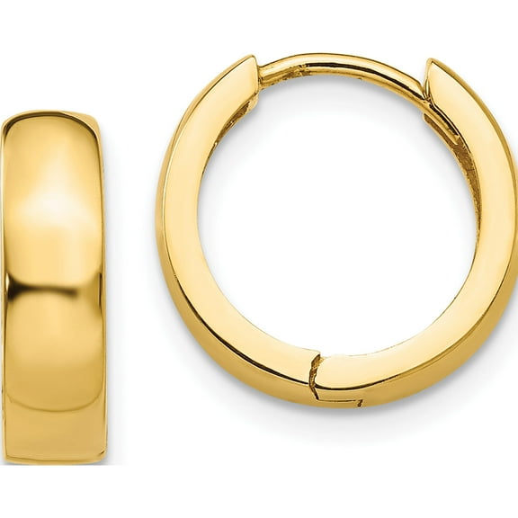 10K Yellow Gold Round Hinged Hoop Earrings (Width 13.5) (Length 12.8) - Jbsp