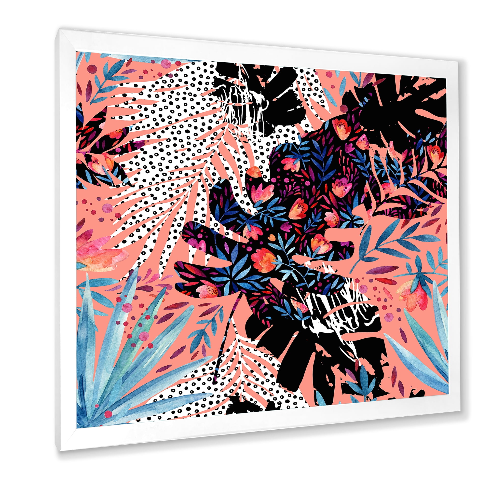 Designart 'Abstract Tropical Floral Patchwork II' Tropical Framed Art Print