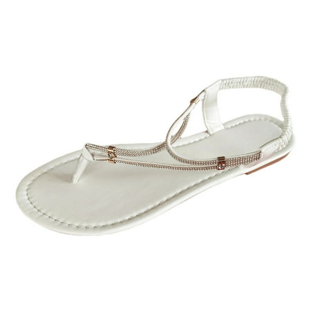 

Yzengfg Women s Rhinestone Clip Toe Flat Bottom Slippers Summer Roman Sandals Wedge Sandals for Womens