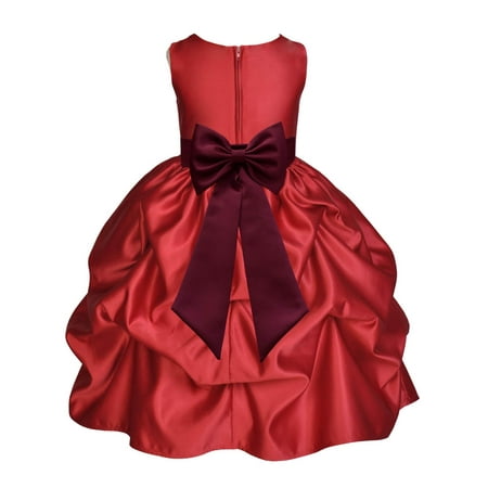 Ekidsbridal Satin Bubble Pick-up Apple Red Flower Girl Dress Christmas Weddings Summer Easter Dress Special Occasions Pageant Toddler Clothing Holiday Bridal Baptism 208T Burgundy size