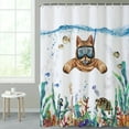 thumbnail image 4 of SUNOLIFE Funny Cat with Sea Turtle Shower Curtain Summer Ocean Beach Fabric Bathroom Curtains 72x72 in, 4 of 5