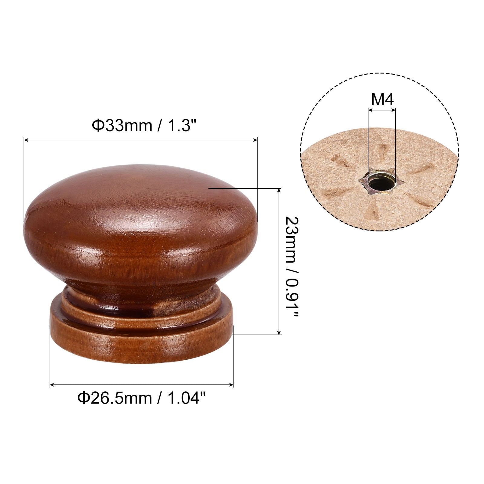 Unique Bargains Round Wood Knob Pull Handles for Drawer Screws Red Brown
