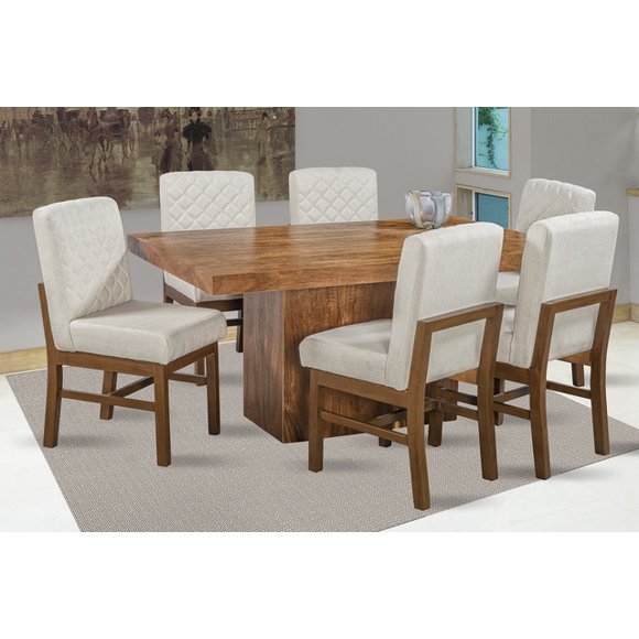 Comedor Girona 6 Sillas Madera y Cubierta de Chapa MOBILKRAFT Modelo Girona Madera 6 Sillas Rectangular, Estilo Contemporáneo en Color Crema