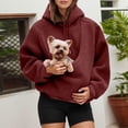thumbnail image 2 of enyan Women Pet Carrier Hoodies Cat Dog Pouch Holder Large Kangaroo Pocket Sweatshirt Warm Long Sleeve Pullover Tops Wine,XL, 2 of 7