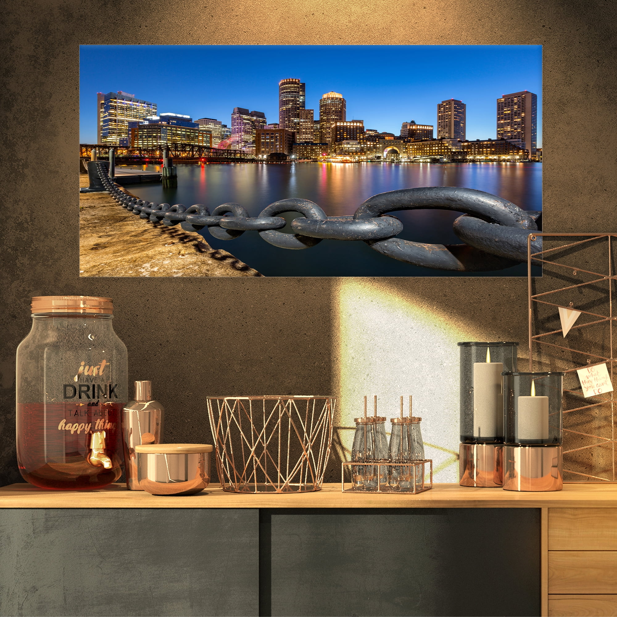 Designart 'Boston Skyline at Dusk ' Cityscape Photo Canvas Print