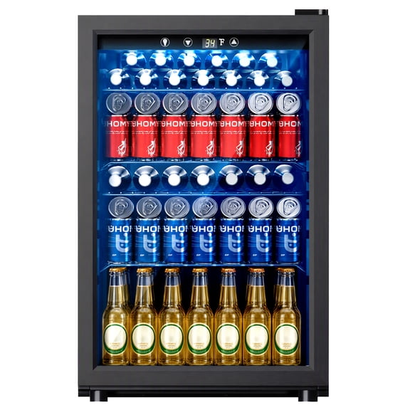 EUHOMY 150 Can Beverage Refrigerator and Wine Cooler, 4.5 cu ft, Glass Door, Adjustable Shelves, Digital Temperature Control, for Home, Quite