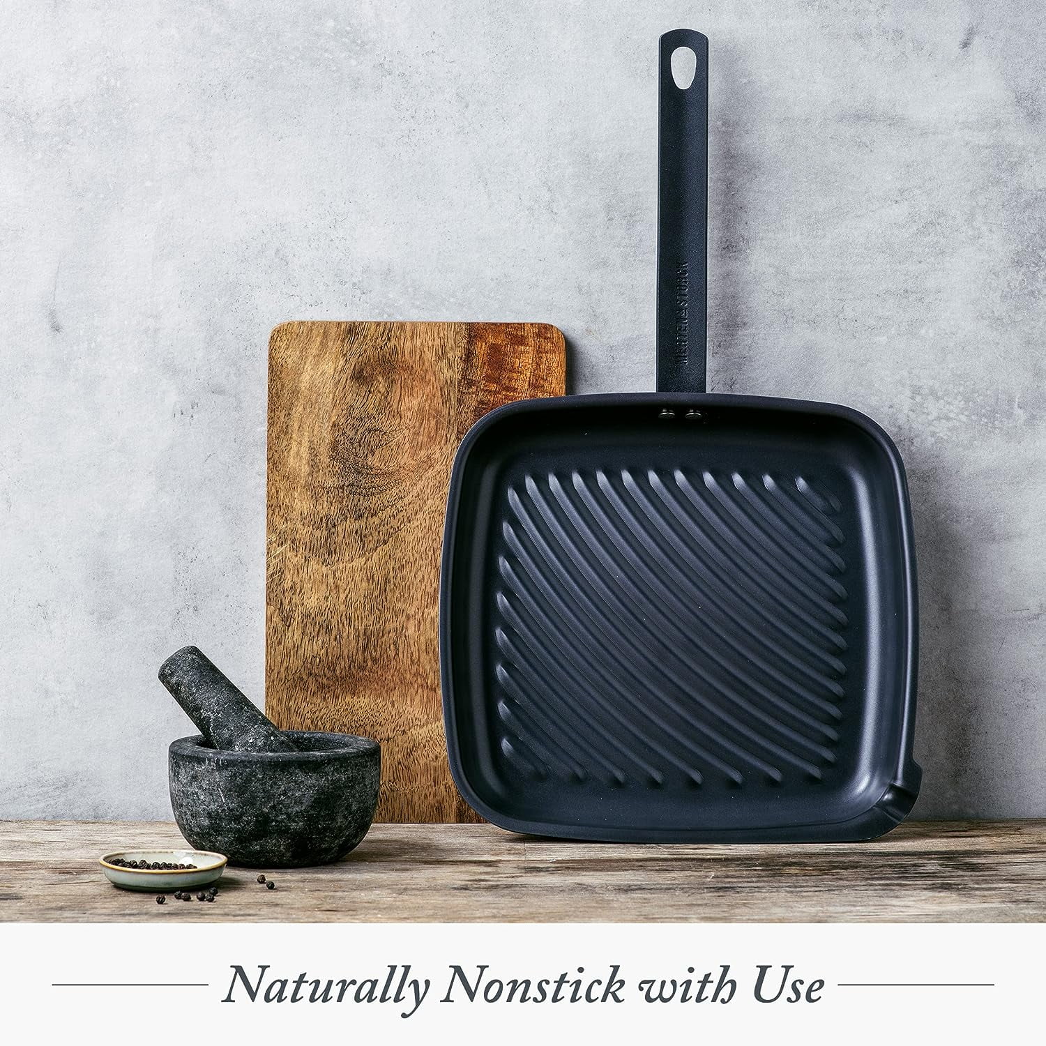 11" Pre-Seasoned Carbon Steel Square Grill Pan, Lightweight Nonstick Cast Iron Alternative, High-Heat Skillet for Grilling & Cooking