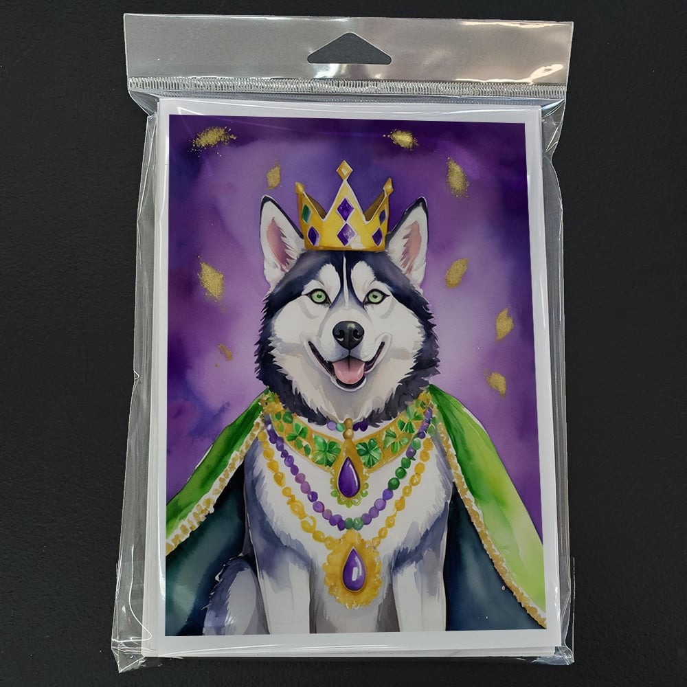 Siberian Husky King of Mardi Gras Greeting Cards Pack of 8 7 in x 5 in