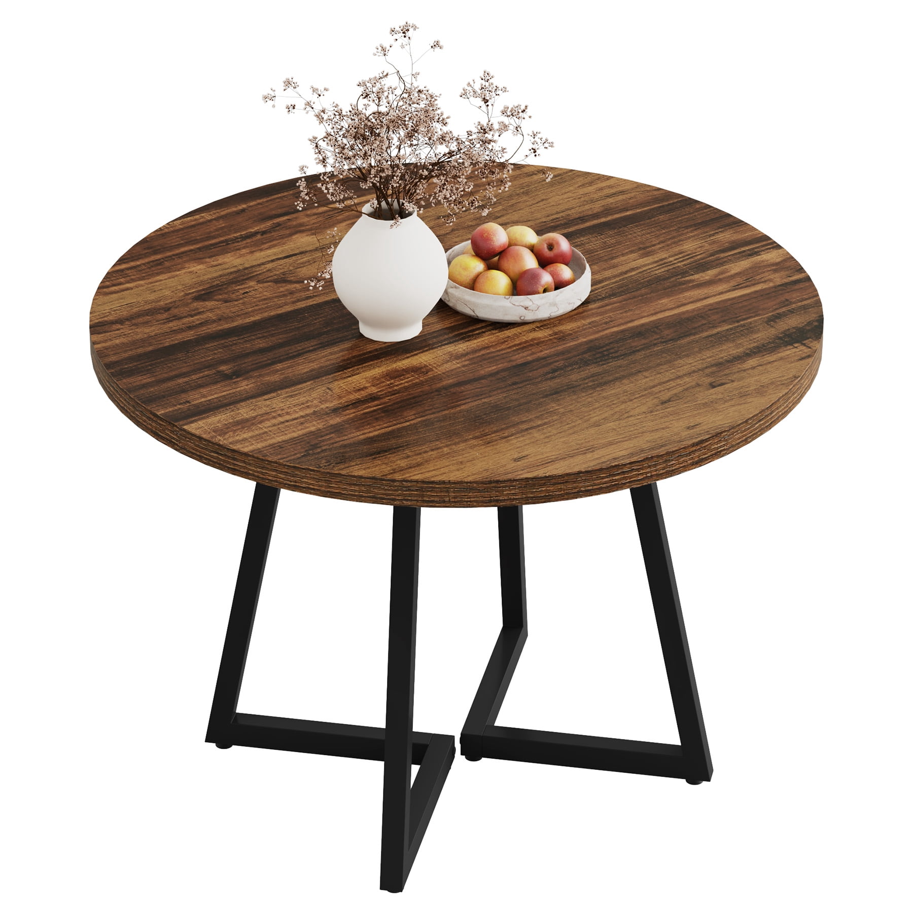 Fnova Round Dining Table for 4 People, Modern Kitchen Table with Sturdy Metal Frame, Small Space Circular Dinner Table for Living Room, Apartment, and Breakfast Nook