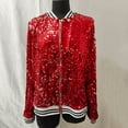 thumbnail image 3 of Women's Sequin Jacket Loose Shiny Glitter Bomber Coat Long Sleeve Zipper Sparkly Party Slitter Outfit, 3 of 6