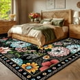thumbnail image 6 of Bleum Cade Floral Area Rug for Living Room 5x7, Boho Washable Rug, Soft Faux Wool Indoor Rug Carpet for Living Room Bedroom, Black, 6 of 8