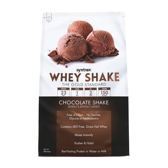 Syntrax Whey Shake, Chocolate Shake, 2 lbs. Cold Filtered & Undenatured Whey Protein Blend, offers a Delicious Milkshake Texture & Flavor