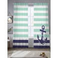 thumbnail image 3 of Anchor Aqua Semi Sheer Curtains 84 Inch Length 2 Panels Set, Modern Navy Blue White Striped Nautical Sheer Kitchen Curtain Privacy Voile Window Curtain for Living Room Bedroom Rod Pocket Drapes, 3 of 7