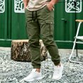thumbnail image 2 of MXALUOB Men's Cargo Joggers Drawstring Cuffed Ankle Elastic Waist Pants with Multi Pockets Regular Fit Solid Color Pull On Trousers, 2 of 6