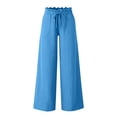 thumbnail image 3 of cocolona Womens Summer Casual Ruffled Beach Pants Elastic Waist Straight Wide Leg Lounge Vacation Trousers with Pockets, 3 of 5