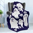 thumbnail image 4 of Ghost Soft Flannel Fleece Throw Blanket, Scary Ghost Characters Drawn in Cartoon Style with Boo Texts Pattern, Cozy Plush for Indoor and Outdoor Use, 50" x 70", Dried Rose Indigo, by Ambesonne, 4 of 5