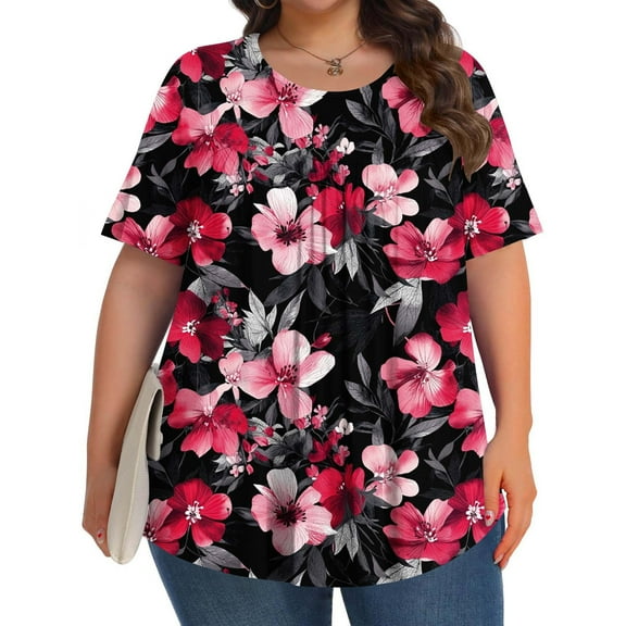 Women Short Sleeve Tops Plus Size Women Summer Tops Trendy Round Neck Tees for Women Printed Tshirts Womens Tops Dressy Oversized Tops for Women Dressy