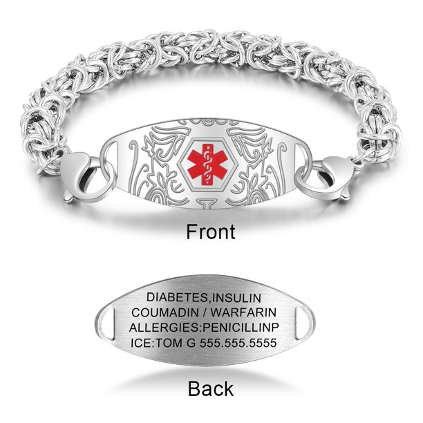 Lora Jewelry Custom Men Medical Alert Id Bracelet Chunky Link Chain Laser Engraving Stainless 6024