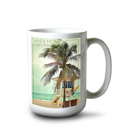 

15 fl oz Ceramic Mug Santa Monica California Lifeguard Shack and Palm Dishwasher & Microwave Safe