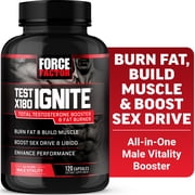 Force Factor Test X180 Ignite, Testosterone Booster for Men with Fenugreek, Horny Goat Weed to Burn Fat, Build Muscle & Boost Libido, 120 Capsules