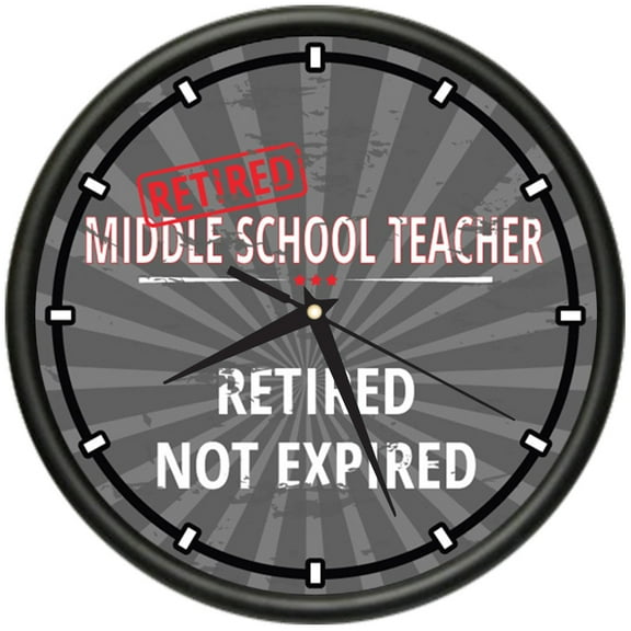 Retired Middle School Teacher Design Wall Clock | Precision Quartz Movement | Retired Not Expired Funny Home Décor | Home, Office or Bedroom Decoration Retirement Personalized Gift