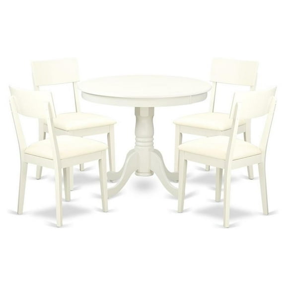 Pemberly Row Antique 5-piece Traditional Wood Dining Set in Linen White