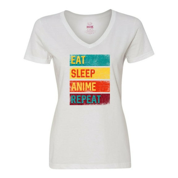 Inktastic Eat Sleep Anime Repeat Women's V-Neck T-Shirt
