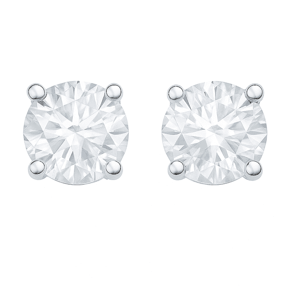 Women's 2.00 Carat Diamond Stud Earrings in 14K White Gold Plated Silver, 4-Prong Setting with Push Back