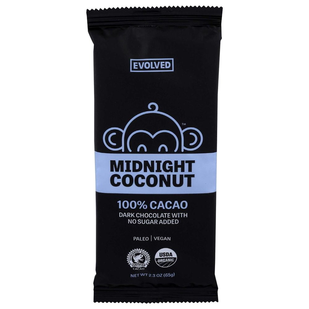 Evolved Organic Midnight Coconut 100 Percent Cocoa Chocolate Bar, 2.5