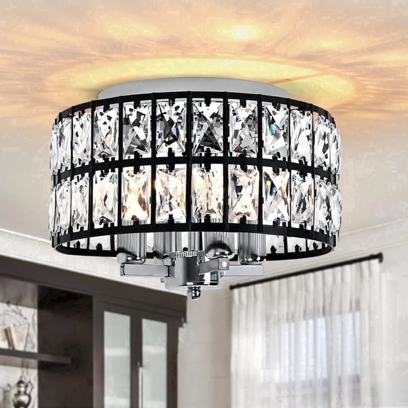 4-Light Modern Dimmable Crystal Flush Mount Ceiling Light for Dining Room, Living Room, Bedroom