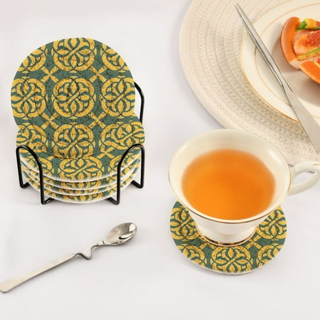 

Celtic Knots Set of 6 Durable Woven Polyester Coasters with Black Storage Rack 4in