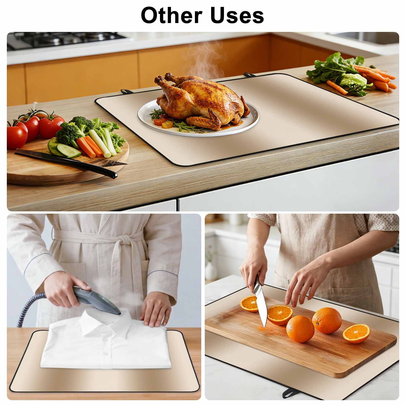 Khaki Ombre Stove Top Cover for Electric Stove, Heat-proof & Non Slip Glass Top Stove Cover Protector, Modern Abstract Art Farmhouse Gradient Kitchen Flat Cooktop Rubber Mat 28.5x20.5 Inches